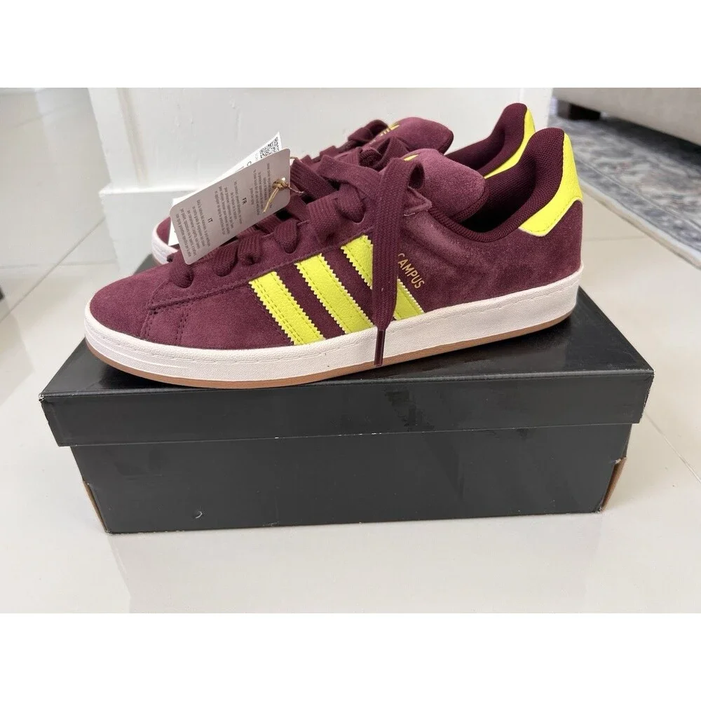 Adidas Campus ADV Maroon Yellow Skate Sneakers NEW JQ2099 Men 8.5 Women 9.5